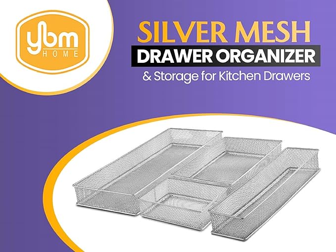 YBM HOME Silver Mesh Drawer Cabinet and or Shelf Organizer Bins, School Supply Holder Office Desktop Organizer Basket (12, 3x6x2 Inch)