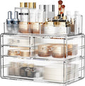 ZHIAI Stackable Storage Drawer, Acrylic Organizer, Cosmetic Organizer for Dresser, Vanity, Kitchen Cabinet, Bathroom, Under Sink, Home Organization and Storage (1 Top 3 Drawers)