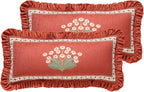Vintage Rectangle Throw Pillow Covers Pack of 2,Red Cozy Velvet with Leaves and Floral Pattern Pillowcases,Decor Longer Lumbar Pillows Cushion Covers for Living Room Couch Sofa Bed,12"x28"