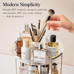 Delamu Rotating Makeup Organizer for Vanity, 2 Tier Bathroom Counter Organizer with Stackable Design, Spinning Skincare Organizer for Bathroom Countertop, Perfume Cosmetic Storage, Clear