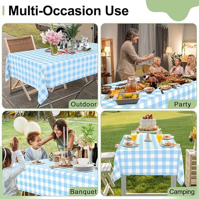 Smiry 5 Pack Baby Bule Gingham Disposable Tablecloths - 54" x 108" Heavy Duty Plastic Table Cloth, Waterproof Buffalo Plaid Table Covers for Picnic, Banquets, Parties