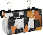 Bedside Caddy Hanging Bunk Bed Caddy Bed Organizer Hanging Pocket with 2 Hooks Bedside Storage Organizer Pocket Bag Holder Black and White Orange Cat
