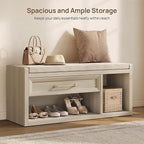 SICOTAS Shoe Benches with Storage Set of 2, Farmhouse 86.6" Extra Wide Entryway Benches with Cushion, Drawer & Tall Boot Shelf, 18.9" Comfort Height Seat for Hallway Bedroom Mudroom, Grey White Oak
