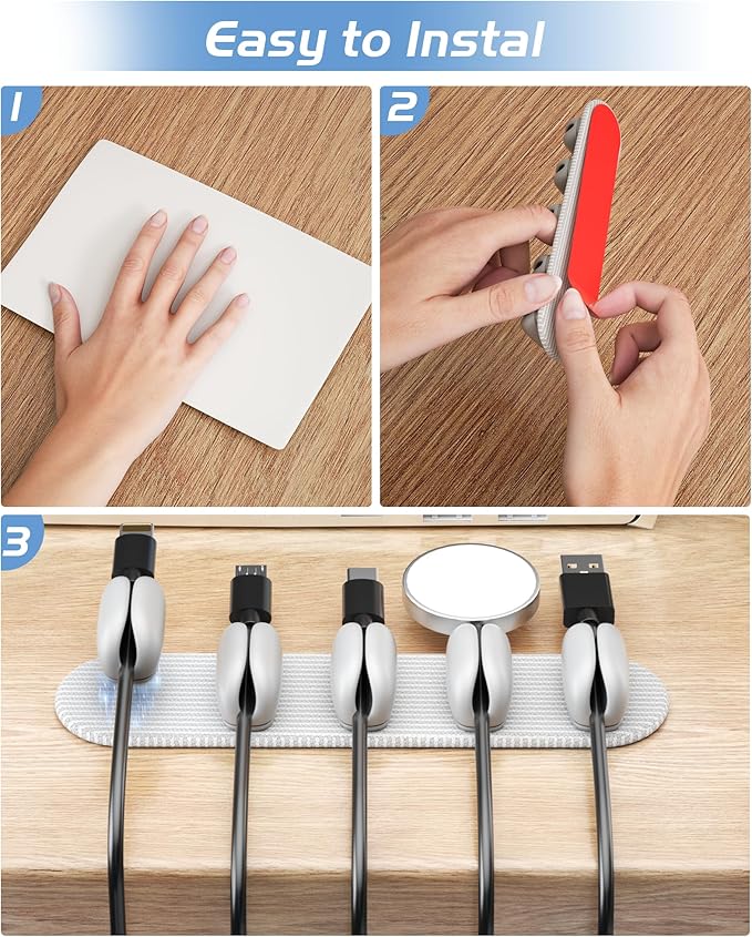 5-Pack Magnetic Cable Clips Cord Organizer - Smoothly Adjustable, Puretor Desk Cable Management Clips. Ideal Wire Holders for Desktop, Nightstand, Wall - Perfect for Home Office, Phone, Car (Grey)