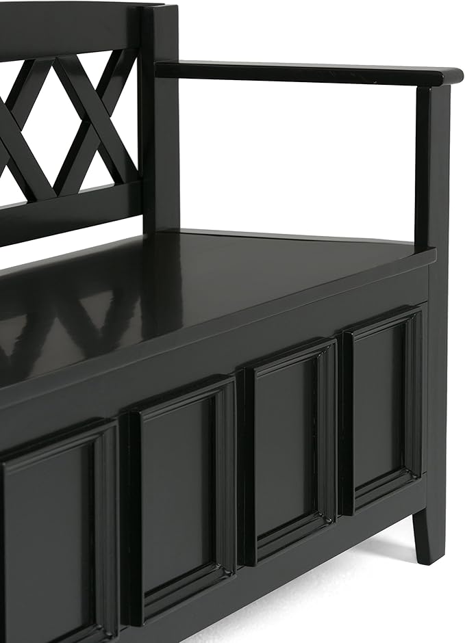 SIMPLIHOME Amherst Entryway Storage Bench - 48 inch Wide Solid Wood Hallway Seat in Black, Transitional Bench for Entryway or Living Room with Lift-Up Lid and Spacious Storage