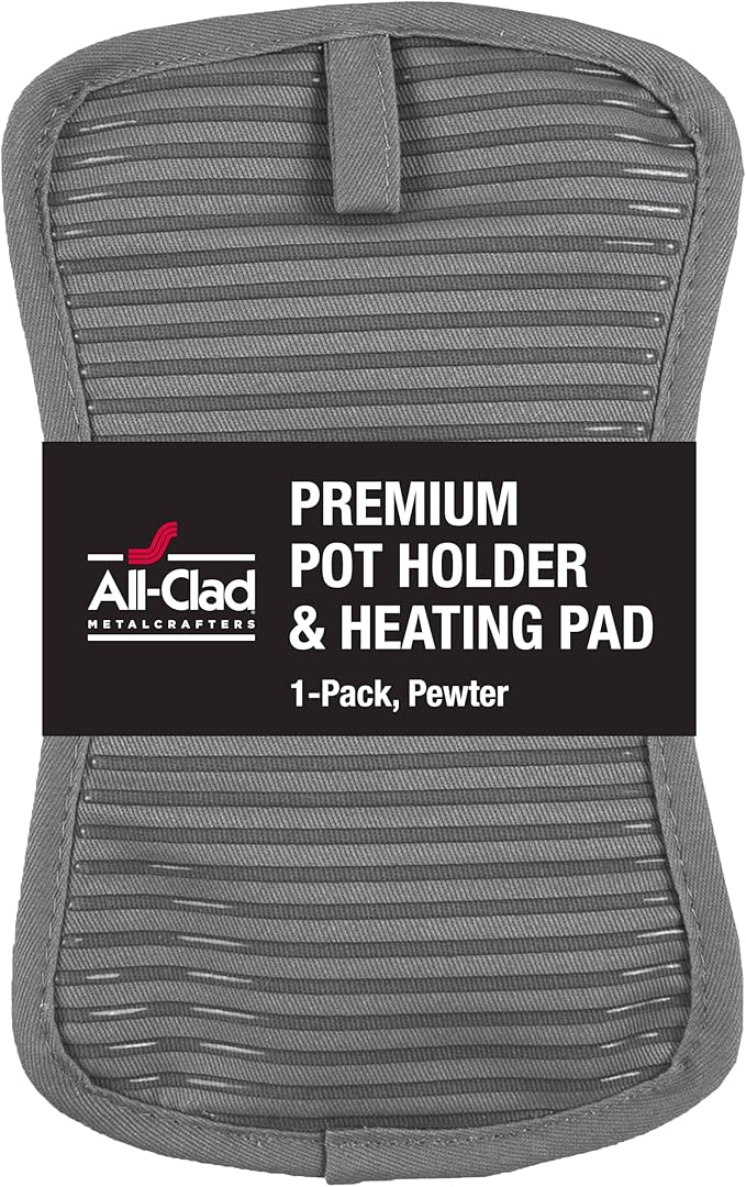 All-Clad Premium Pot Holder & Hot Pad: Heat Resistant to 500 Degrees - 100% Cotton, 10""x6.25"" Hot Pad for Kitchen and Barbeque, (1-Pack), Pewter