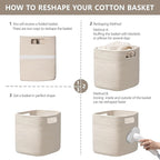 UBBCARE Set of 4 Storage Basket-12 X 12 X 12 in, Cotton Rope Baskets for Shelves, Toys, Book, Cube Storage Bins with Handles, Woven Storage Basket for Organizing, Beige