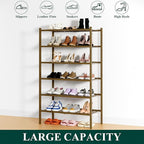 Smiry Bamboo Shoe Rack, 6 Tier Free Standing Wooden Shoe Organizer, Stackable Wood Shoe Storage Shelf for Closet, Entryway, 14 Vertical Slats, 2+2+2 Stack Heavy-Duty Legs, 26.8"x11"x39", Walnut