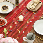 Artoid Mode Red Embroidery Daisy Gauze Table Runner 120 Inch 10FT, Seasonal Sheer Kitchen Dining Holiday Wedding Birthday Table Decor for Home Party