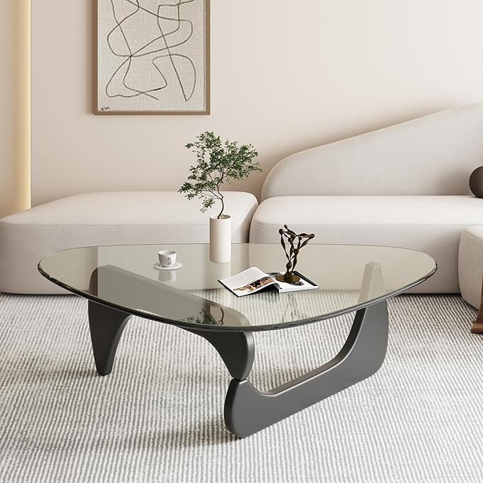Modern Glass Coffee Table, 44.9"×32.3"×15.8" Triangle Center Table