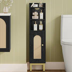 Hzuaneri Bathroom Storage Cabinet, Small Corner Floor Cabinet with Door and Shelves, Narrow Toilet Paper Holder, Bathroom Organizer with Adjustable Shelf, for Small Spaces, Rattan Black BC08204Y