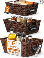 Pantry Organizers and Storage, Water Hyacinth Storage Baskets for Shelves, Brown Baskets for Organizing, Pantry Baskets with Chalkboard Labels and Marker
