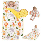 Viviland Toddler Nap Mat with Pillow and Minky Dot Blanket, Rolled Sleeping Mat/Slumber Bag for Girls Boys, Kids Nap Mat for Preschool, Daycare, Kindergarten, Travel Camping - Zoo Animal