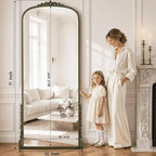 Antique Full Length Mirror 71" x 32", Antique Bronze Arched Large Vintage Mirror in Baroque Style with Tempered Glass, Freestanding for Bedroom, Living Room, Cloakroom