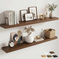 Venusmiles Floating Shelves for Wall, 48 Inch Floating Shelves Set of 2, 6.5" D Wooden Wall Mounted Display Shelves with Invisible Brackets for Living Room, Bedroom, Bathroom, Kitchen Decor, Walnut