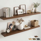 Venusmiles Floating Shelves for Wall, 48 Inch Floating Shelves Set of 2, 6.5" D Wooden Wall Mounted Display Shelves with Invisible Brackets for Living Room, Bedroom, Bathroom, Kitchen Decor, Walnut
