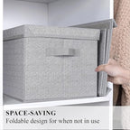 WUIKE 3 Pack Extra Large Foldable Storage Bins with Lids, Fabric Storage Bins for Home and Closet Organization, Herringbone Gray