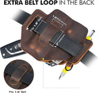 FLYHOMES Genuine Leather Multitool Sheath | Handmade Stitched EDC Belt Organizer for Leatherman Surge | Flashlight, Knife Holster, Pen & Tools Pouch | Dark Brown + Black (Large)