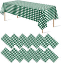 12Pack Dark Green Plastic Checkered Tablecloth, Premium Decorative Disposable Green Gingham Plaid Table Cloths for Parties, Rectangle Party Table Cover for Picnic Farm Birthday Wedding, 54x108 Inch