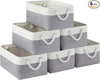 Storage Baskets for Shelves 13.8x9.8x6.7 Inch, Foldable Fabric Storage Bins with Handles, Small Storage Baskets for Organizing Closet, Office, Home Organization (6-Pack, White&Gray)