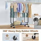 Heavy Duty Rolling Clothes Rack, 620 LBS Load Double Rod Adjustable Garment Rack with Storage Shelves & Lockable Wheels, Portable Clothing Rack for Hanging Clothes for Bedroom, Laundry Living Room