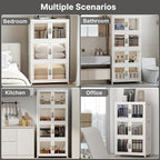 UAMFURI Stackable Storage Bins with Lids, Clear Doors, Large Storage Cabinet Foldable Collapsible Closet Organizers for Bedroom Dorm Office (2, White, 120, Quarts)