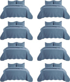 IR Imperial Rooms 8 Pack Quilt King Size Bedding (106" x 96") - Bulk Wholesale for Hotels, Guest Bedroom & Airbnbs - Lightweight Microfiber Reversible Embossed Quilts Bedspread (Light Blue)