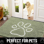 Smiry Dog Door Mat for Muddy Paws, Absorbent Dirt Trapper Non Slip Quick Dry Washable Chenille Mat for Mud Dogs, Entry Rug for Indoor and Outdoor (47x24 Inches, Sage Green and White)