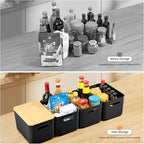 Ohmlove 4 Packs Storage Bins with Bamboo Lids - Plastic Storage Containers with Lids Stackable Storage Box: Storages Baskets for Organizing Desktop Closet Playroom Classroom Office, Black