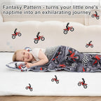 Viviland Toddler Nap Mat with Pillow and Minky Dot Blanket, Rolled Large Sleeping Mat for Boys, Kids Slumber Bag/Nap Mat for Preschool, Daycare, Kindergarten, Travel Camping - Cool Motocycle