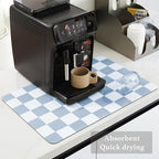 Checkered Dish Drying Mat for Kitchen Counter, Coffee Bar Station Accessories, Retro Cute Aesthetic Absorbent Coffee Mat Kitchen Drying Mat Easy Clean, Blue 12" x 19"