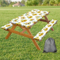 Sunflower Picnic Table Cover with Bench Covers, Summer Farmhouse Outdoor Table Covers with Elastic Camping Tablecloth for Party Essentials, Vintage Floral Rectangular Picnic Tablecloth Cover