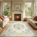 jinchan Vintage Floral 8x10 Area Rugs for Living Room - Machine Washable Distressed Design Soft Throw Rug Thin Non-Slip Large Carpet for Bedroom Nursery Dining Room Home Office(8x10ft,Apricot)