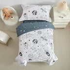 DuShow 4 Piece Toddler Bedding Set for Boys,White Space Crib Bedding Sheets Set,Soft Toddler Comforter Set Bed in a Bag | Include Comforter,Flat Sheet,Fitted Sheet,Pillowcase