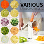 Upgrade Rotary Cheese Grater Shredder with Handle, Strong Suction Base, Multi-purpose Rotary Grater Slicer with 5 Interchangeable Blades for Ice, Vegetables, Fruit, Nuts with Blade Storage Box