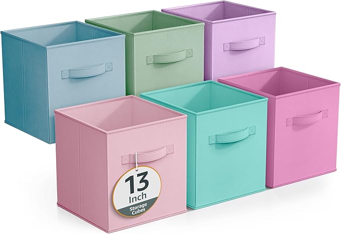 Sorbus Fabric Storage Cubes - 6 Foldable Storage Bins for Organizing Pantry, Cubbies, Toy Box - Clothes Storage & Closet Organizer - 13 Inch Collapsible Cube Baskets for Shelves with Handle