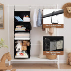 StorageWorks Hanging Closet Organizer, 5-Shelf Hanging Shelves with 2 Hooks, Foldable Space-Saving Design, Closet Organizers and Storage for Bedroom, Dorm, Locker, Black