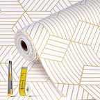 Shelf Liners for Kitchen Cabinets 11.8 x 236.2In Non Adhesive Shelf Liner Paper Non-Slip Thickened Drawer Liner Easy to Clean for Tool Box Refrigerator with Knife and Tape Measure, Gold Geometric