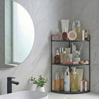 3 Tier Corner Bathroom Counter Organizer, Countertop Organizer, Makeup Organizer Countertop, Bathroom Storage Sink Shelf, Wooden and Metal Counter Shelf (Large Capacity-Black)