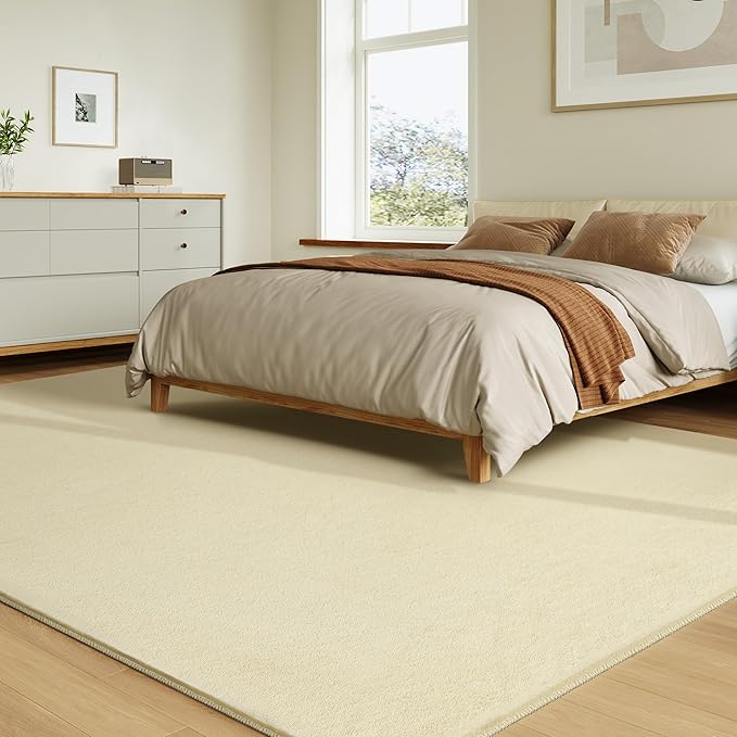 Solid Washable Area Rug - 5x7 Medium Pile Faux Cashmere Carpet for Living Room Bedroom, Light Yellow