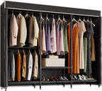 Higeego H8 Garment Rack with Cover, Portable Closet for Hanging Clothes, Heavy Duty Clothes Rack Wardrobe Closet Organizer and Storage, Black Clothing Rack Shelf with Black Fabric Cover