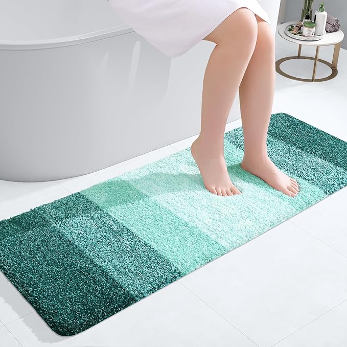 OLANLY Bathroom Runner Rugs 47x17, Extra Soft Absorbent Microfiber Bath Rugs, Rubber Backing, Quick Dry, Washable Bath Mats for Bathroom Floor, Tub and Shower, Home Decor Accessories, Blackish Green