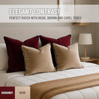 2 Pack Velvet Decorative Throw Pillow Covers, 12"x20", Burgundy, Solid, Modern, Contrast Piping, Indoor Use, Bedroom & Living Room