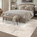 5x7 Washable Area Rug Beige Grey Abstract Living Room Bedroom Throw Rug Neutral Modern Non Slip Soft Low Pile Indoor Carpet for Dining Room Office Entryway