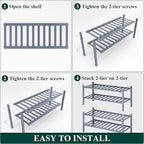 Smiry Bamboo Shoe Rack, 4 Tier Free Standing Wooden Shoe Organizer, Stackable Wood Shoe Storage Shelf for Closet, Entryway, 12 Vertical Slats, 2+2 Stack Standard Legs, 26.8"x11"x26", Grey