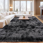 Shaggy Soft Fluffy Rug Non-Slip Indoor Floor Carpet for Living Room Anti-Skid Indoor Carpet Tie-Dyed Black Grey 5x7 Feet