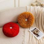 Round Throw Pillow, 13.7" Soft Glitter Sequin Pleated Pumpkin Decorative Round Pillow Circle Floor Pillow Cushions for Sofa Bed Chair Living Room Floor Home Decoration, Yellow