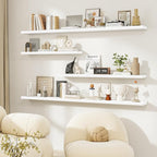 Dreamland 36Inch Floating Shelves for Wall, Rustic Wooden White Floating Shelves for Bathroom|Bedroom|Kitchen, Deep Wall Mounted Book Shelf, Wood Storage Display Shelf for Home Decor, Set of 2