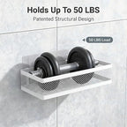 PUSDON Mesh Shower Caddy Wall Mount, Heavy Duty Adhesive Bathroom Shelf Organizer, Rustproof Floating Spice Rack for Kitchen Pantry, Holds 50 LBS, Multi-Purpose Storage White-2 Packs (Netting)