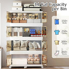 Stackable Storage Bins with Lid & Wheels, 136 Gal/544 Qt Extra Large Plastic Storage Containers, Foldable Collapsible Organizer Box for Garage, Pantry, Closet (4-Pack, Cream White)